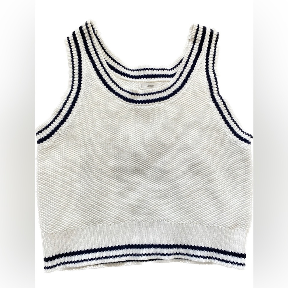 white and navy blue sweater vest
